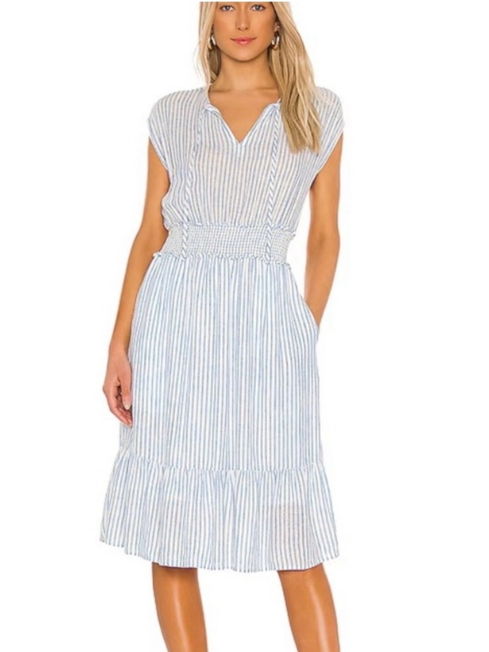 Rails Ashlyn Fremont Stripe Smocked Midi Dress Blue White Size Small